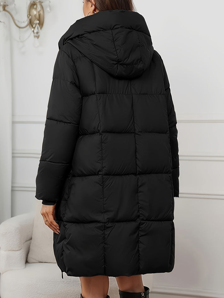 Longline Hooded Puffer Coat with Full-Zip Front