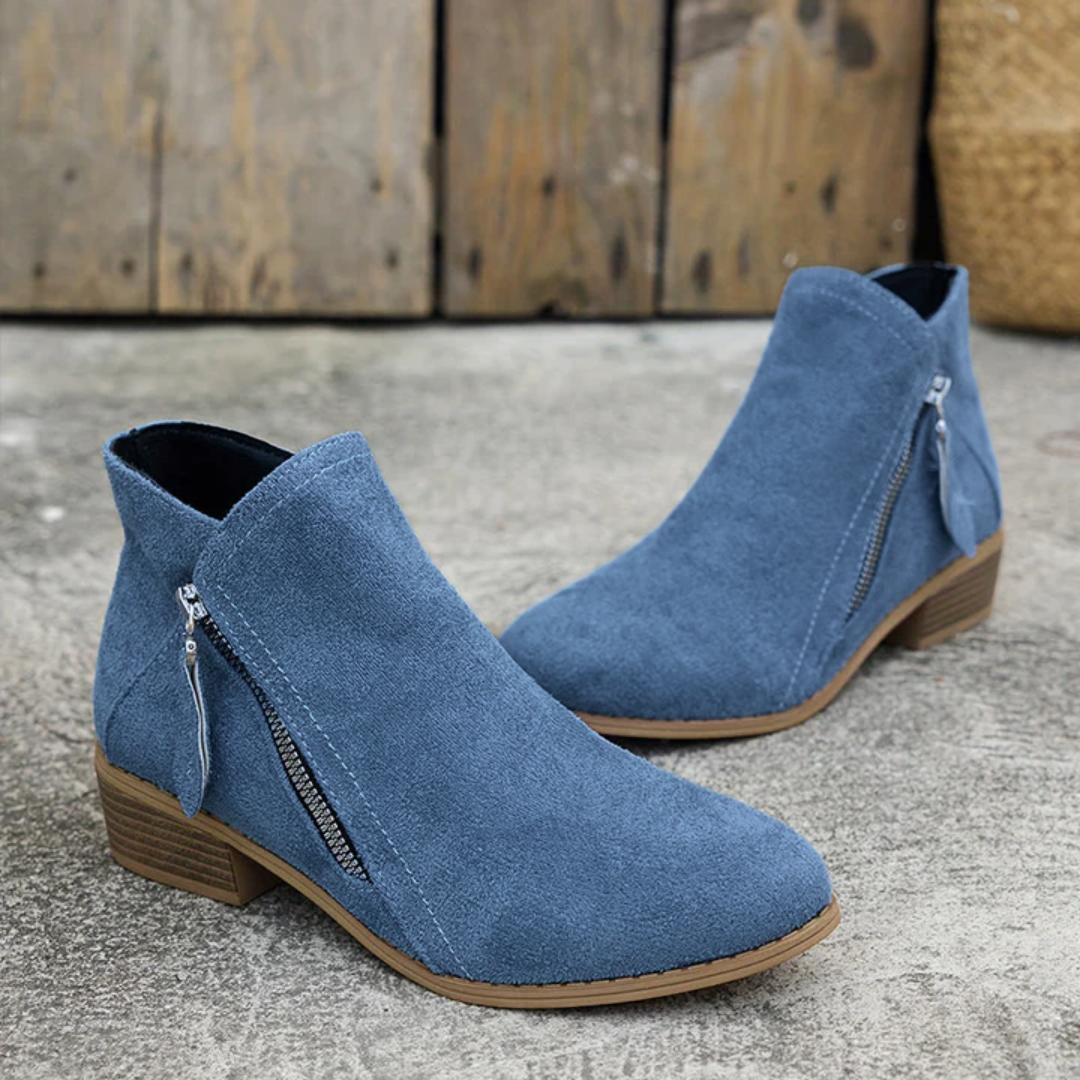 Women's Zip Ankle Boots – All-Day Comfort Fit in Blue | Invictora.com
