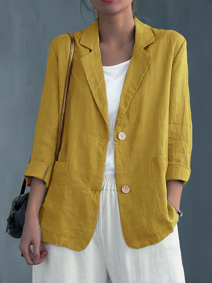 Women's Nadia – Classic Linen Blazer With Pockets For Smart Casual Wear in Khaki | Invictora.com