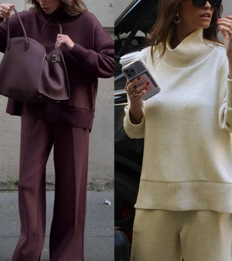 Women's Elowen – Two-Piece Knit Set in Deep Burgundy Brown in Red | Invictora.com