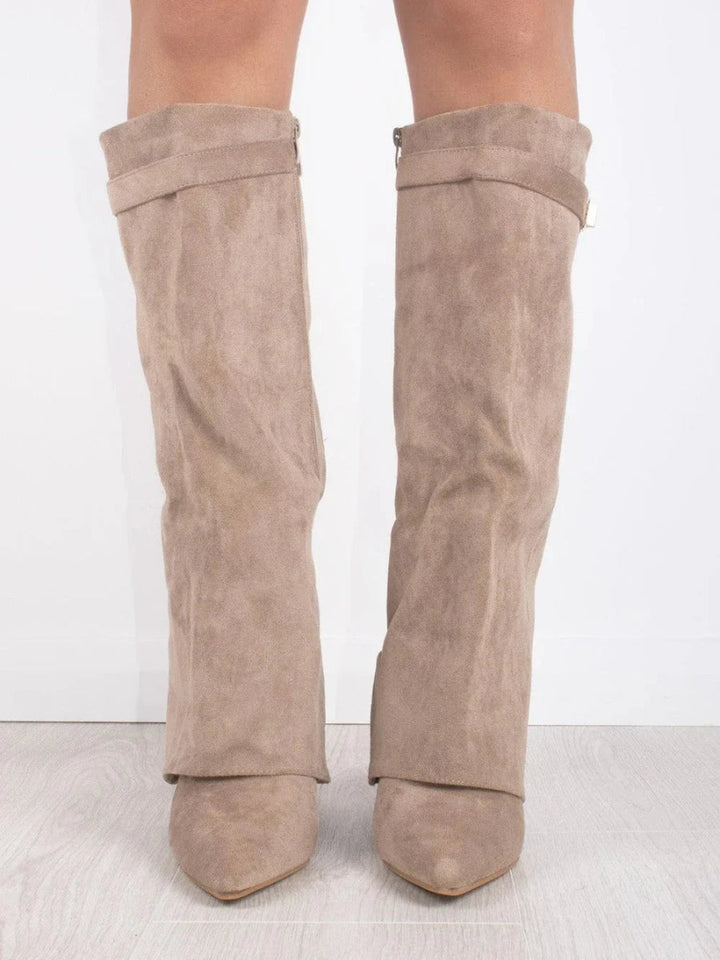 Women's Suede Fold-Over Boots - Golden Detail product image | Invictora.com