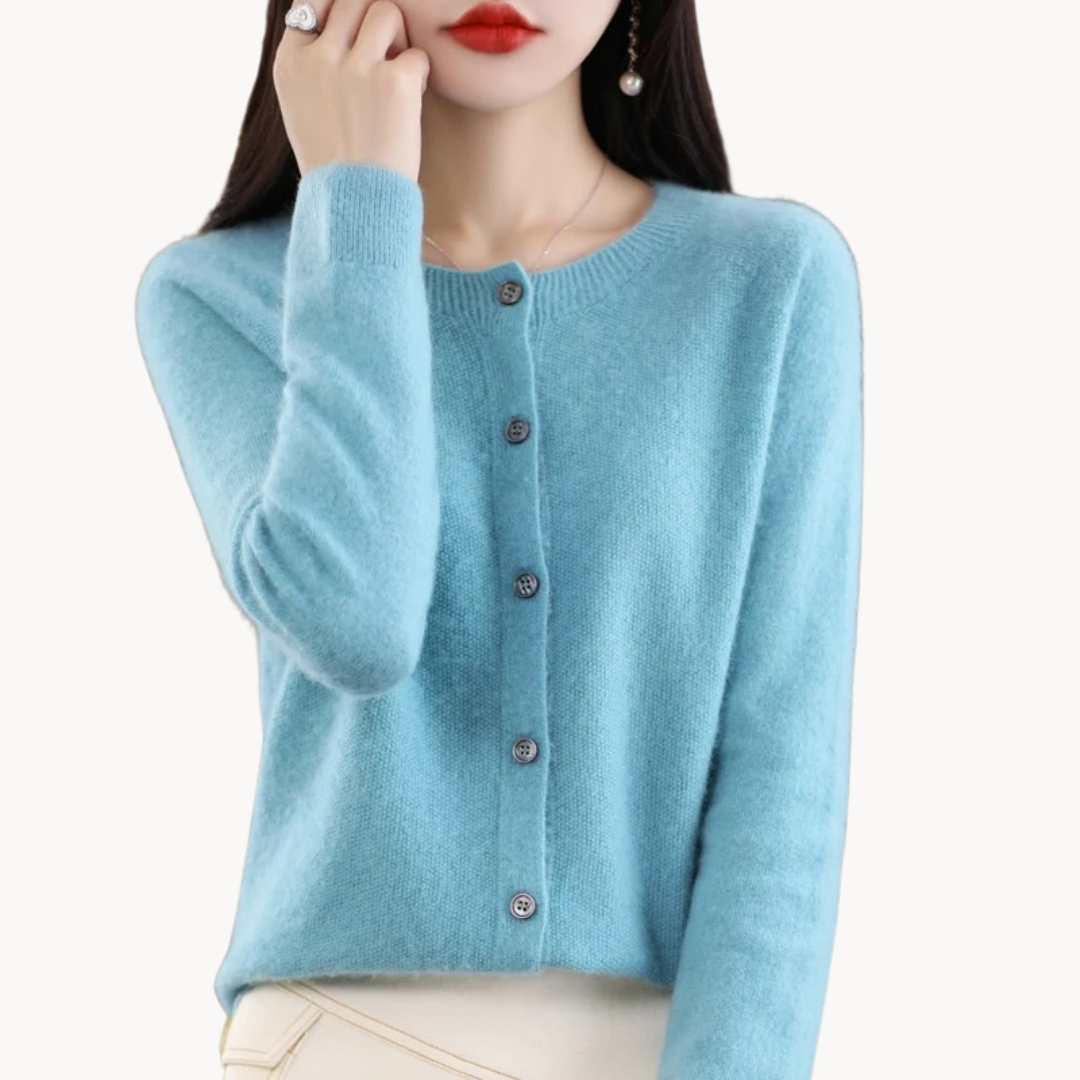 Women's Cropped Merino Wool Crew-Neck Cardigan