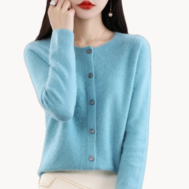 Women's Cropped Merino Wool Crew-Neck Cardigan
