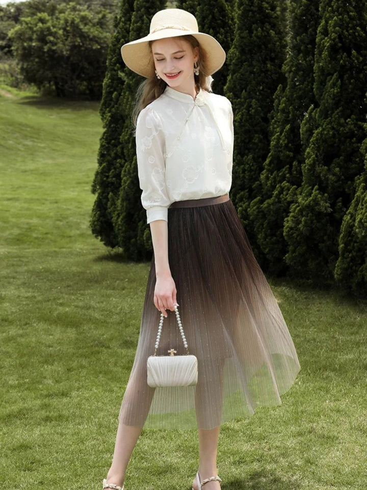 Women's Ombre Tulle Midi Skirt in Brown | Invictora.com