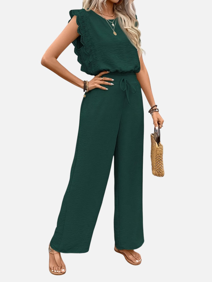 Women's Two Piece Outfit Set – Relaxed Top & Wide Leg Trousers in Navy | Invictora.com