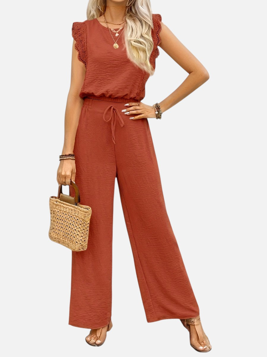 Women's Two Piece Outfit Set – Relaxed Top & Wide Leg Trousers in Khaki | Invictora.com