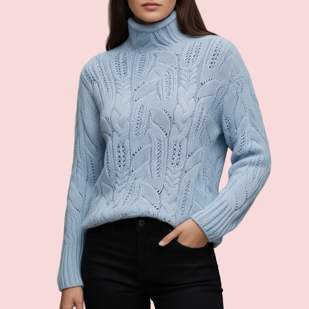 Women's Selora Knit Turtleneck Sweater in Blue | Invictora.com