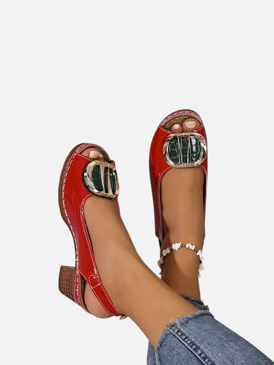Women's Comfort Strap Heels – Glossy Leather Look Style in White | Invictora.com