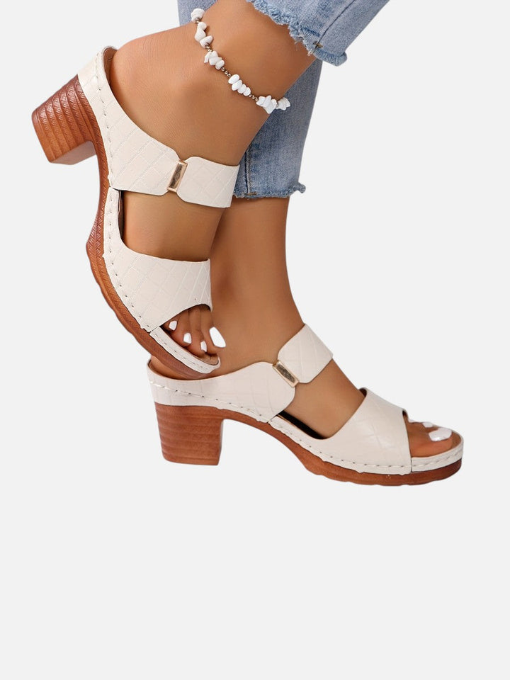 Women's Comfort Block Heel Sandals – Quilted Leather Look in Wine Red | Invictora.com