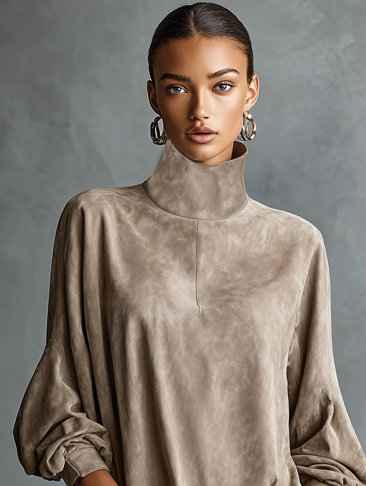 Women's Dress – Faux Suede Roll-Neck Long-Sleeve