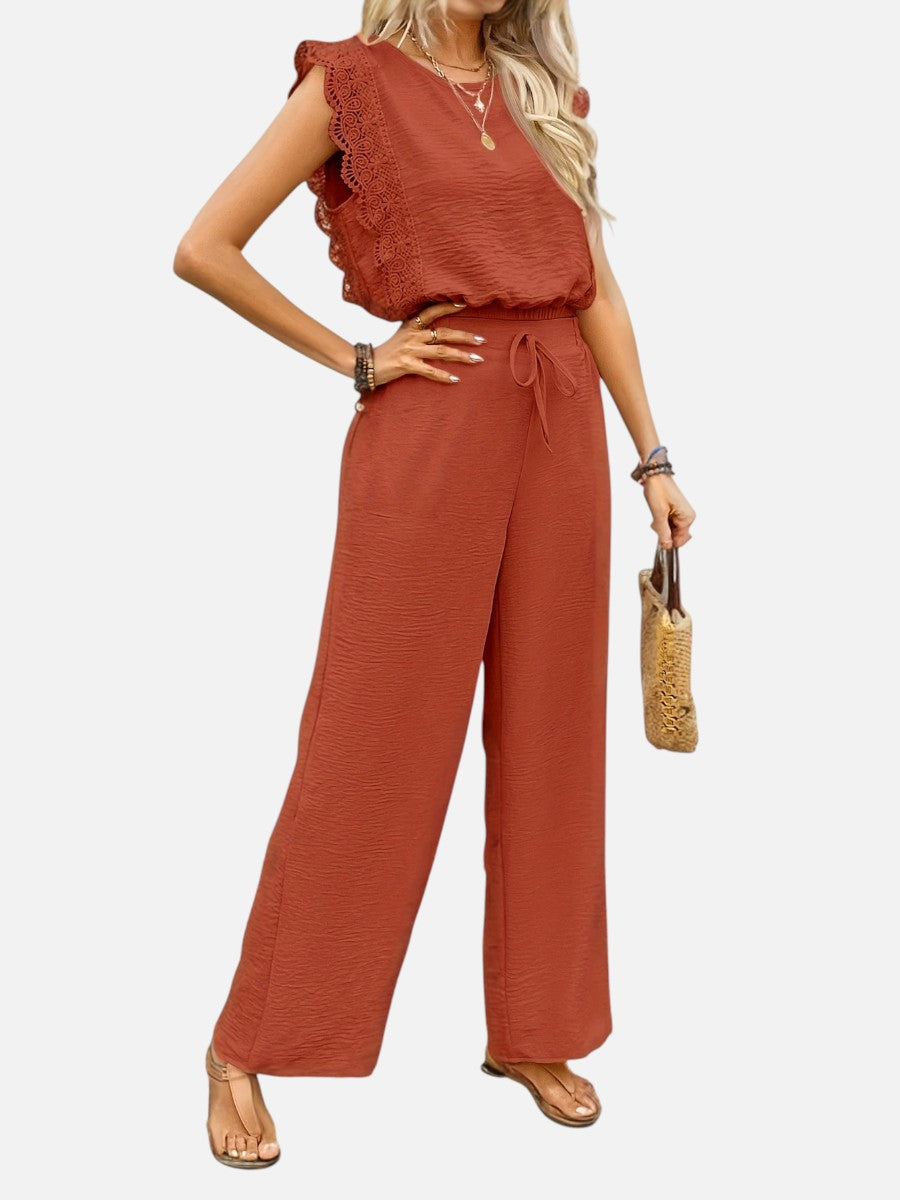 Women's Two Piece Outfit Set – Relaxed Top & Wide Leg Trousers in Rust | Invictora.com