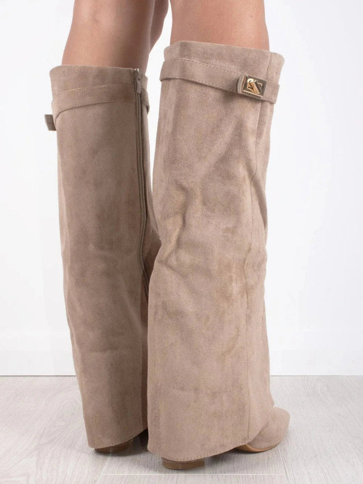Women's Suede Fold-Over Boots – Golden Detail in Black | Invictora.com