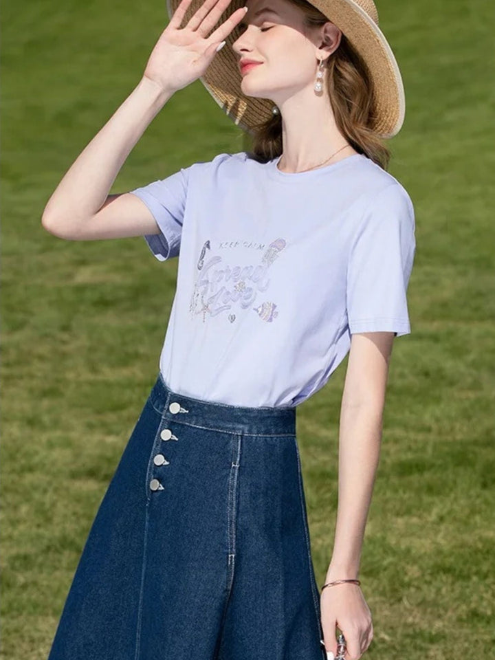Women's Vintage High-Waisted Denim Midi Skirt in Denim Blue | Invictora.com