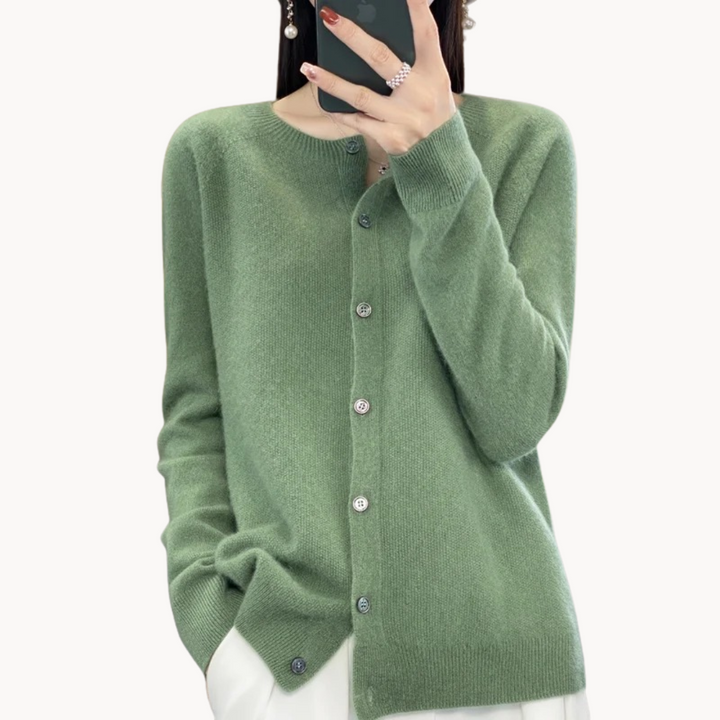 Women's Cropped Merino Wool Crew-Neck Cardigan