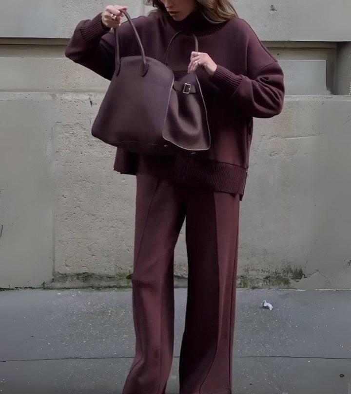 Women's Elowen – Two-Piece Knit Set in Deep Burgundy Brown in Red | Invictora.com
