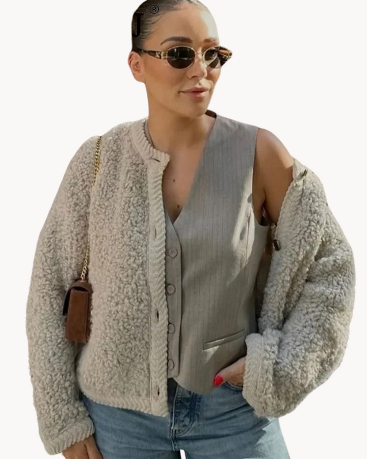 Women's Waist-Length Round-Neck Cardigan with Retro Buttons