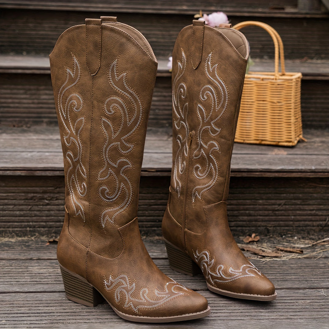 Women's Western Boots – Embroidered Knee-High