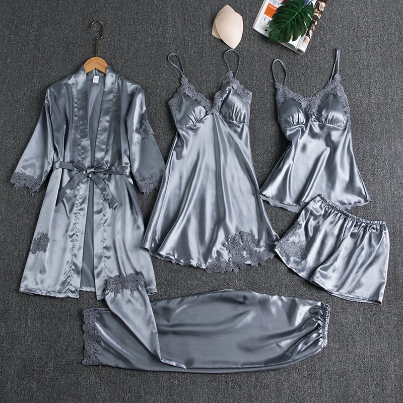 Women's Nightwear Set – 5-Piece Satin Lace