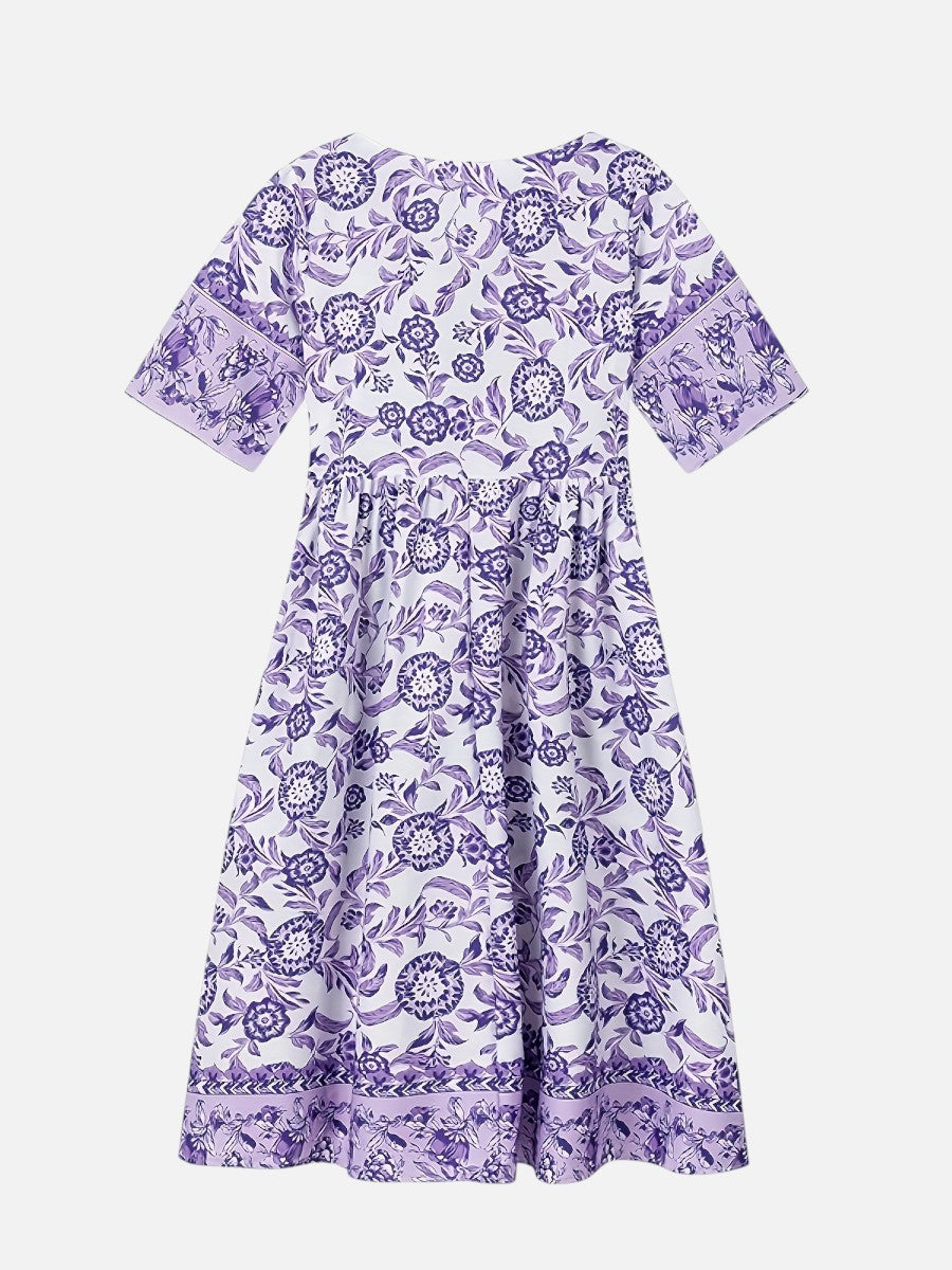 Women's Floral V-Neck Midi Dress - Relaxed Summer Elegance product image | Invictora.com