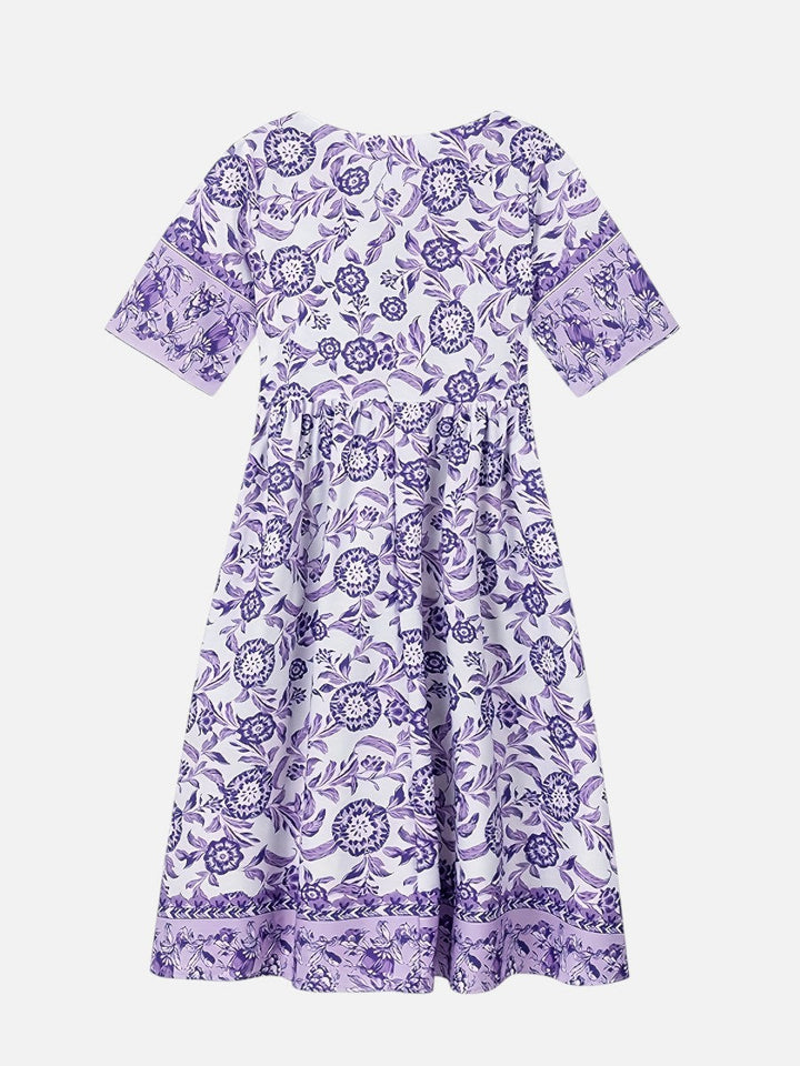 Women's Floral V-Neck Midi Dress - Relaxed Summer Elegance product image | Invictora.com