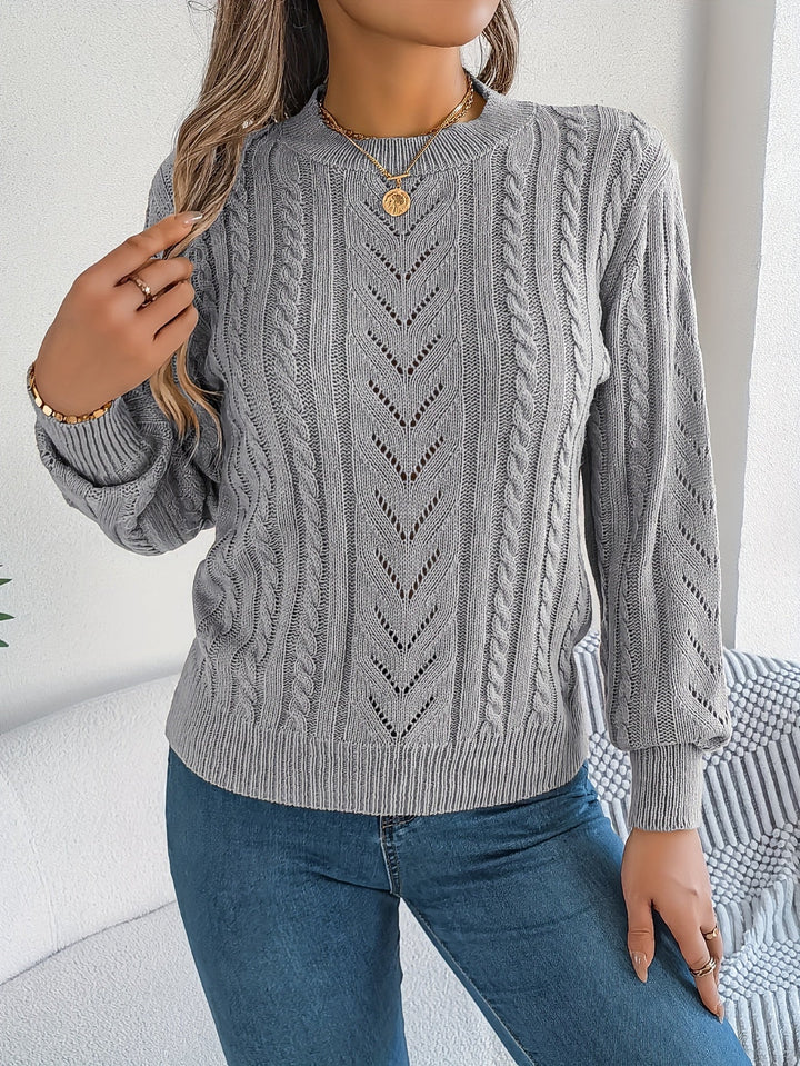 Women's Jumper – Textured Openwork Crew Neck Knit