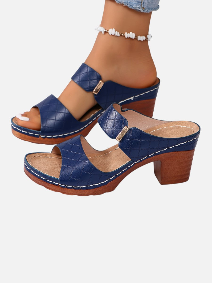 Women's Comfort Block Heel Sandals – Quilted Leather Look in Wine Red | Invictora.com