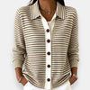 Women's Collared Stripe Knit Button-Up Cardigan