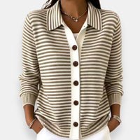 Women's Collared Stripe Knit Button-Up Cardigan