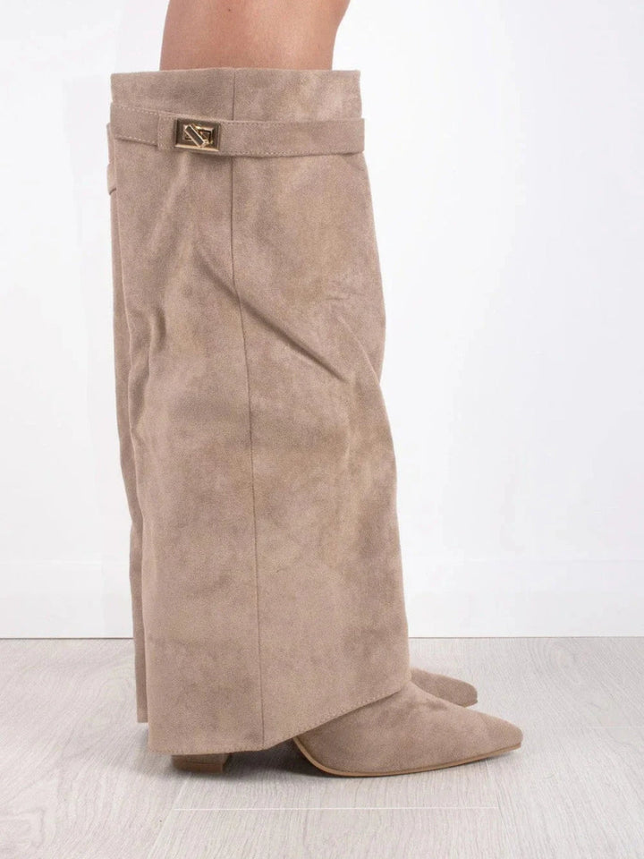 Women's Suede Fold-Over Boots - Golden Detail product image | Invictora.com