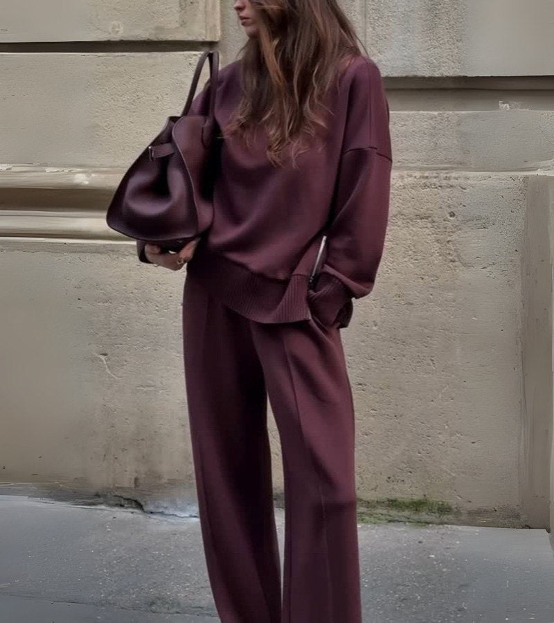 Women's Elowen – Two-Piece Knit Set in Deep Burgundy Brown | Invictora.com