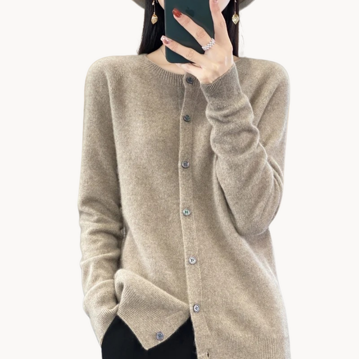 Women's Cropped Merino Wool Crew-Neck Cardigan