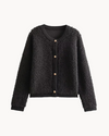 Women's Waist-Length Round-Neck Cardigan with Retro Buttons