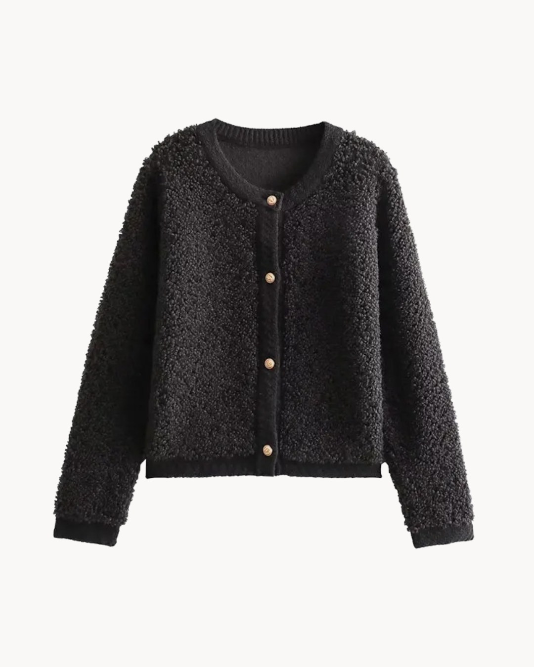 Women's Waist-Length Round-Neck Cardigan with Retro Buttons