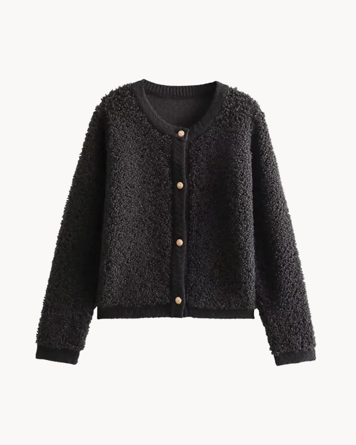 Women's Waist-Length Round-Neck Cardigan with Retro Buttons