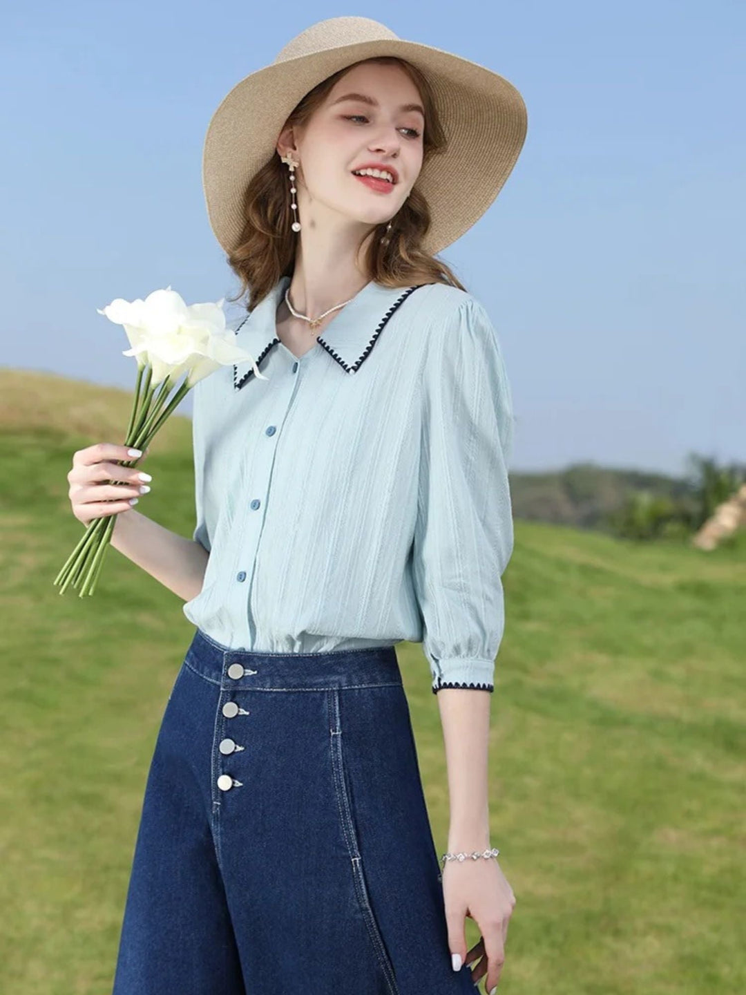Women's Vintage High-Waisted Denim Midi Skirt product image | Invictora.com