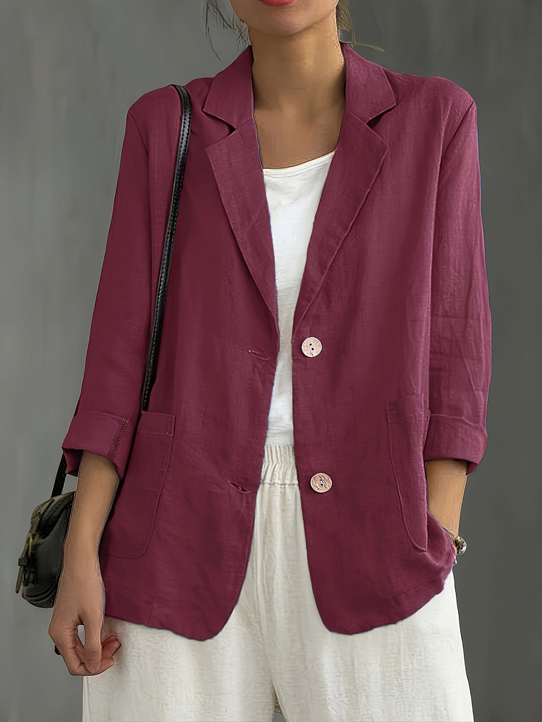 Women's Nadia – Classic Linen Blazer With Pockets For Smart Casual Wear in Navy | Invictora.com
