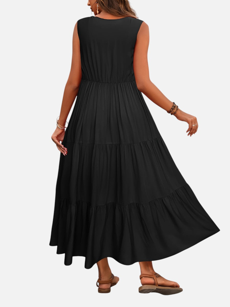 Women's V-Neck Tiered Maxi Dress – Effortless Summer Elegance in Orange | Invictora.com