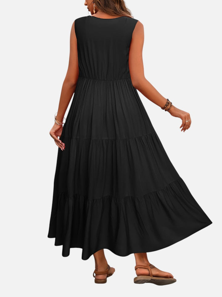 Women's V-Neck Tiered Maxi Dress – Effortless Summer Elegance in Orange | Invictora.com