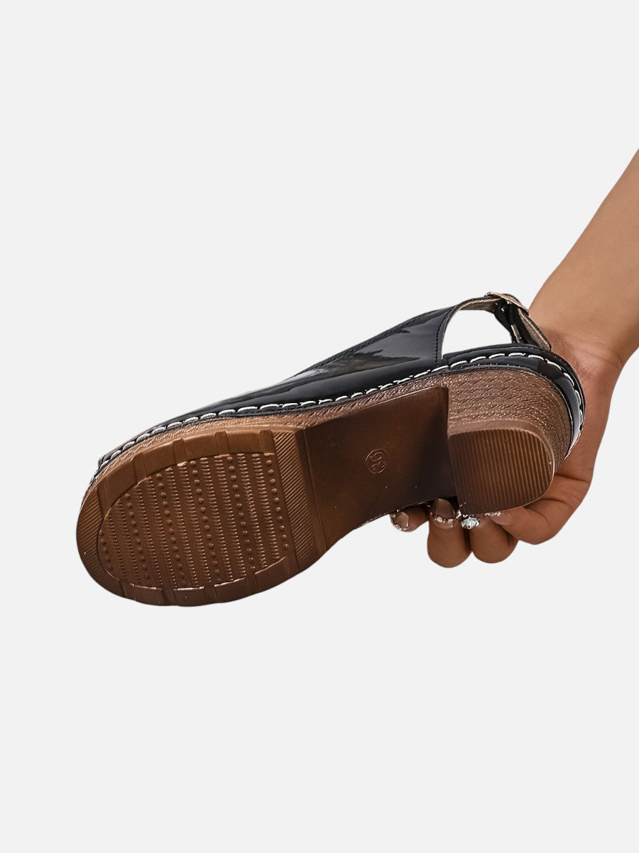Women's Comfort Strap Heels - Glossy Leather Look Style product image | Invictora.com