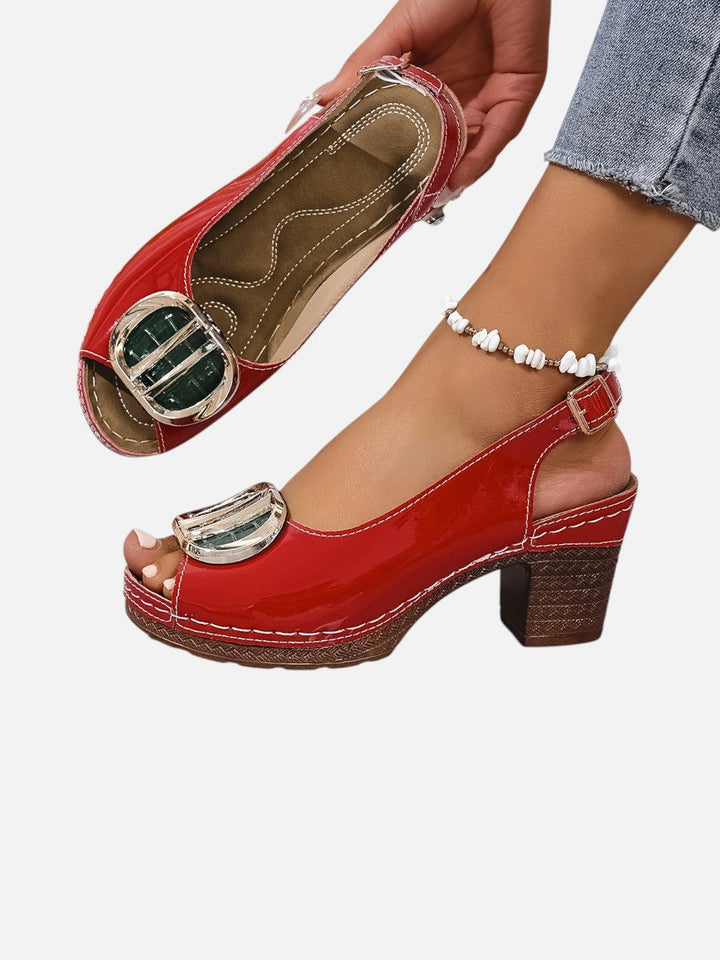 Women's Comfort Strap Heels – Glossy Leather Look Style in White | Invictora.com