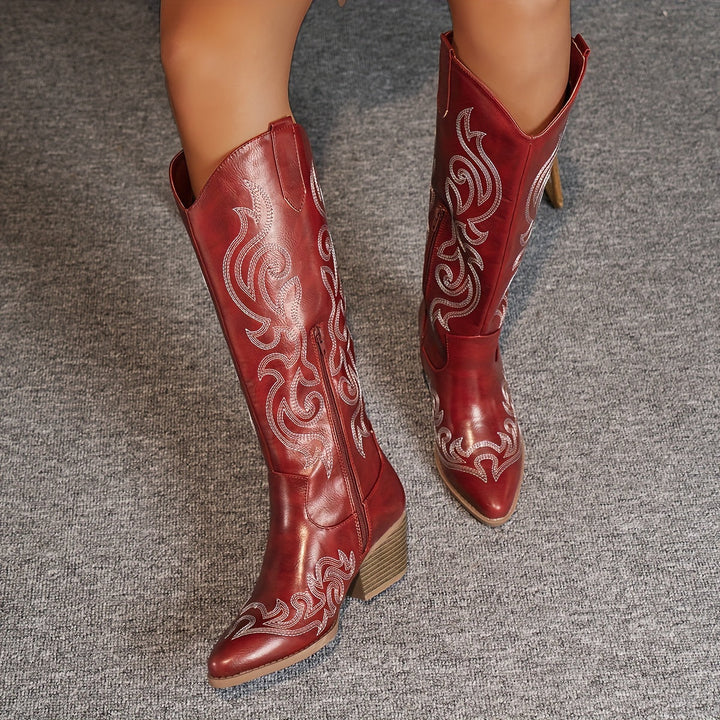 Women's Western Boots – Embroidered Knee-High
