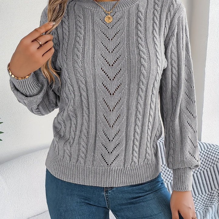 Women's Jumper – Textured Openwork Crew Neck Knit