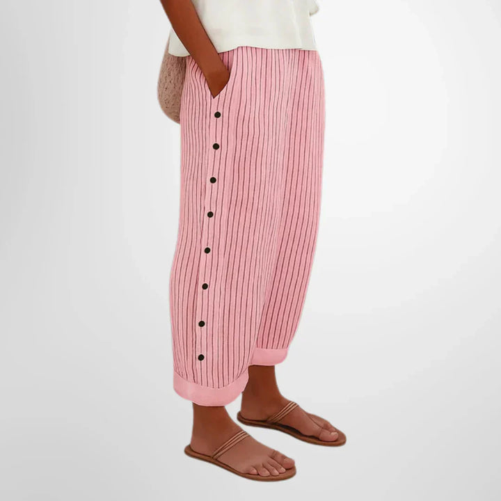 Women's Striped Button Detail Trousers - Relaxed Fit product image | Invictora.com