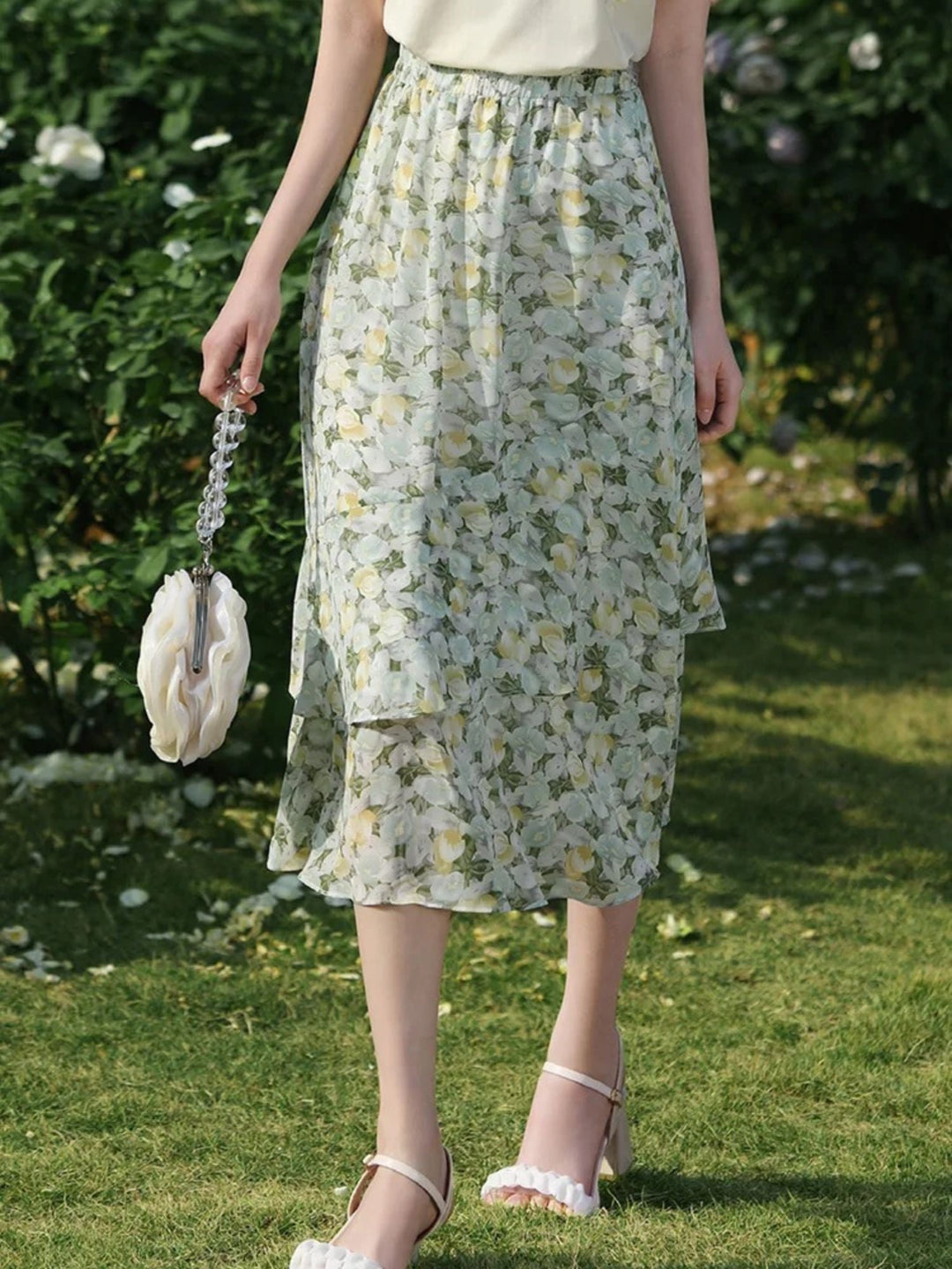 Women's Floral Chiffon Midi Skirt | Invictora.com