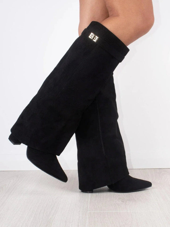 Women's Suede Fold-Over Boots - Golden Detail product image | Invictora.com