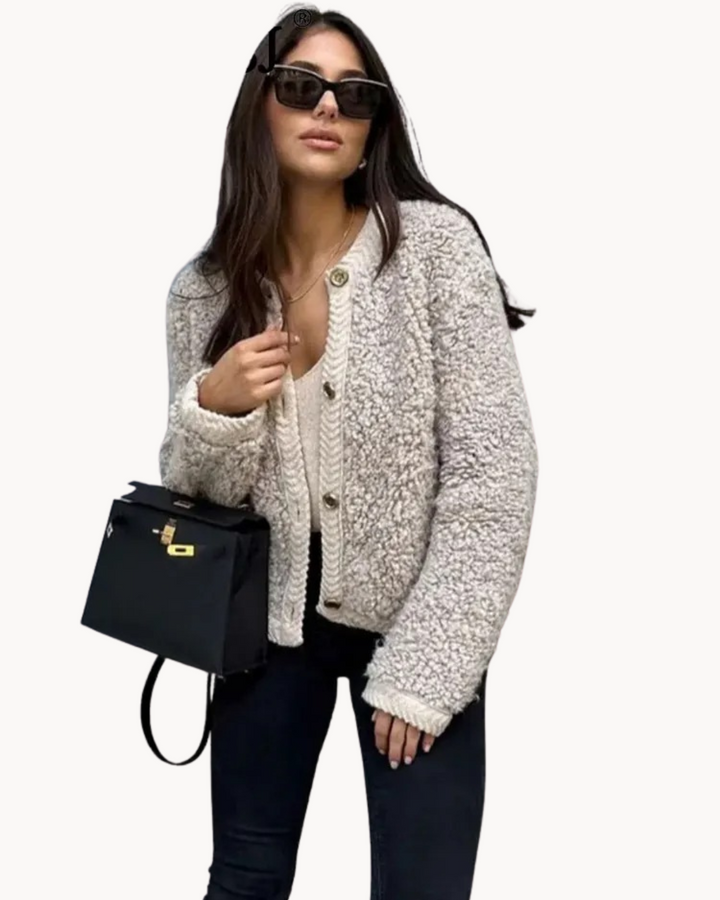 Women's Waist-Length Round-Neck Cardigan with Retro Buttons
