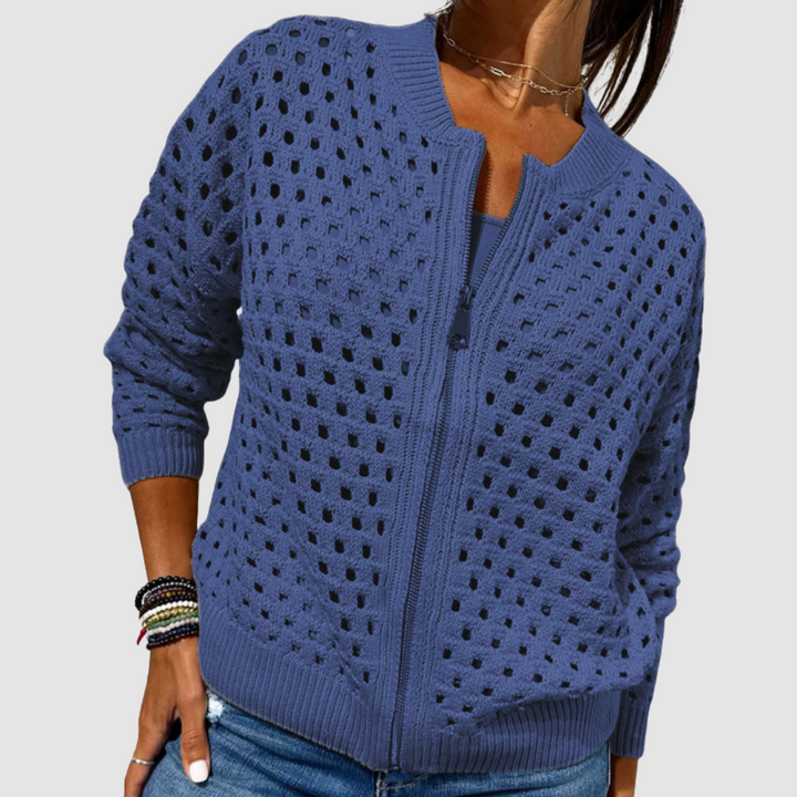 Women's Cardigan – Relaxed Fit Crochet Knit Zip