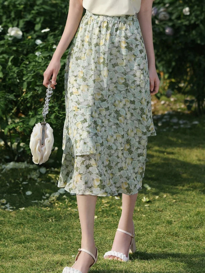 Women's Floral Chiffon Midi Skirt product image | Invictora.com