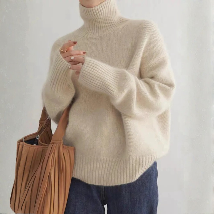 Women's Marais Cashmere Turtleneck Sweater in Taupe | Invictora.com