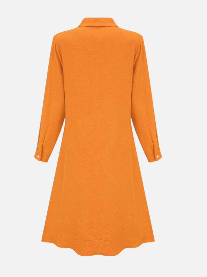 Women's Button Front Midi Shirt Dress – Relaxed Flattering Fit in Orange | Invictora.com